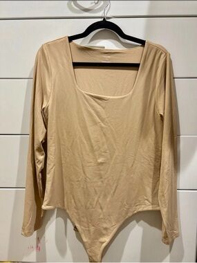 nuuds Long Sleeve Scoop Neck Bodysuit in Beige